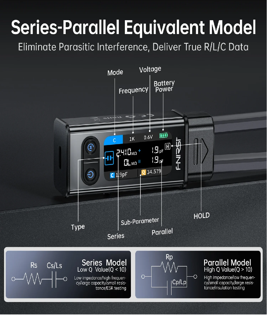FNIRSI LCR-ST2 100K LCR ESR Meter 2-in-1 Digital Tweezers - Image 5